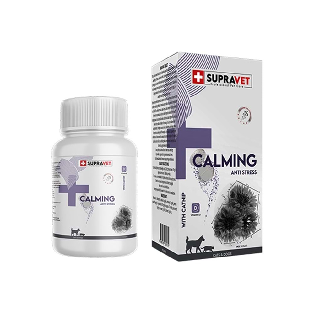 Supravet Kedi ve Köpekler için Sakinleştirici Calming Tablet + VİTAMİN D ( 75 Tablet )