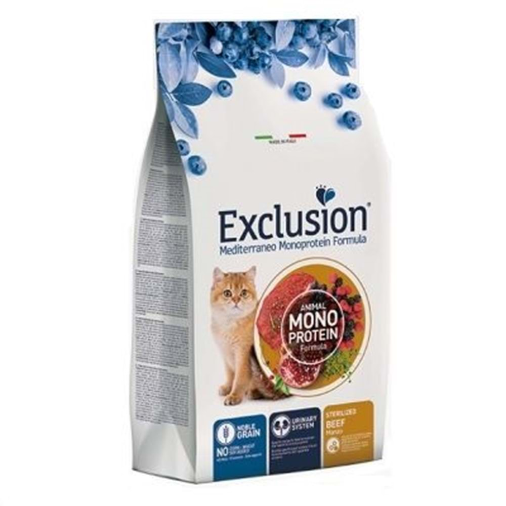 Exclusion Monoprotein Sığır Etli ve Narlı Düşük Tahıllı Kısırlaştırılmış Kedi Maması 1,5kg