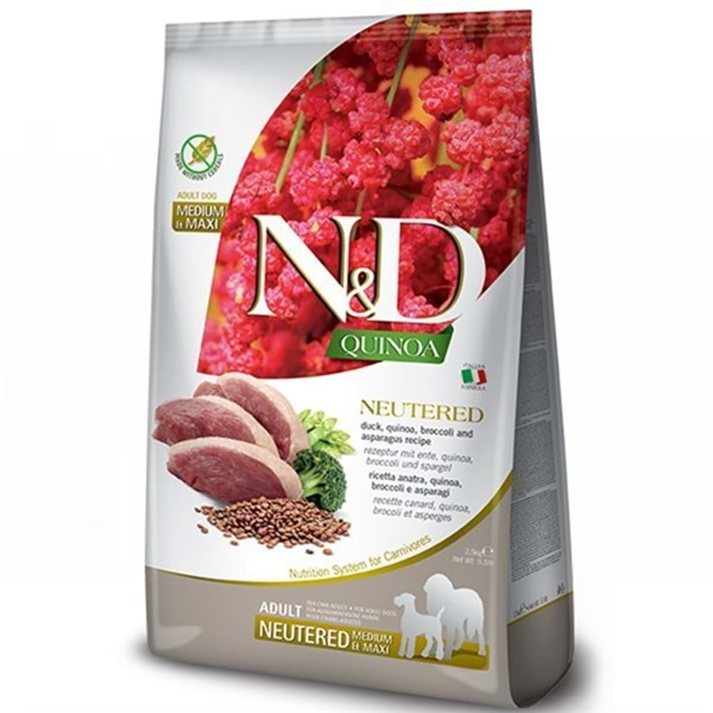 N&D Quinoa Ördek ve Brokoli Orta ve Büyük Irk Yetişkin Kısırlaştırılmış Köpek Maması 2.5 Kg