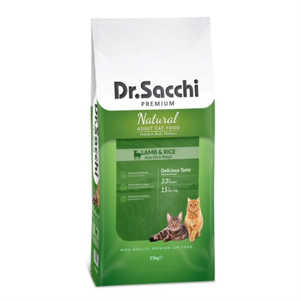 Dr.Sacchi Premium Natural Lamb&Rice Kuzulu Yetişkin Kedi Maması 15 kg