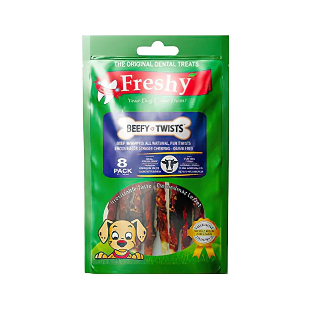 Freshy Sığırlı Twist Kurutulmuş Et Kaplı Köpek Çiğneme Çubuğu 13 cm (8'li)