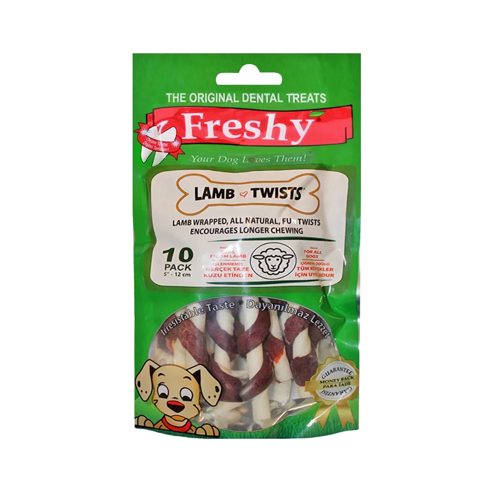 Freshy Kuzu Eti Kaplı Burgu Çubuklar Köpek Ödülü 10 Adet (12 cm)