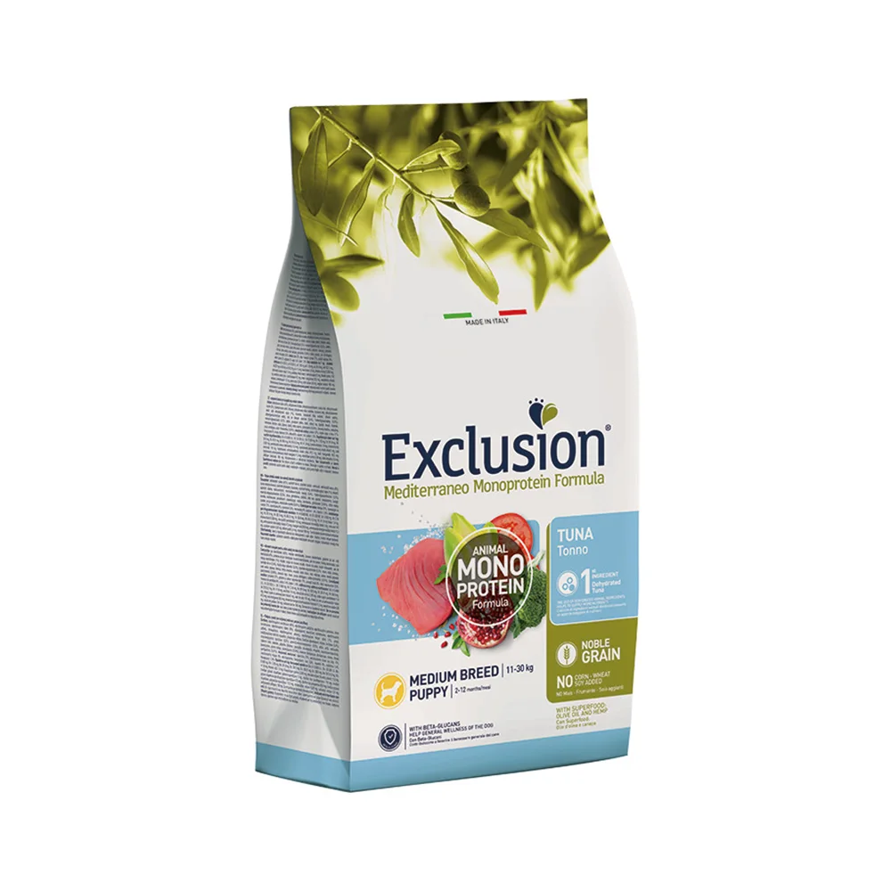 Exclusion Monoprotein Düşük Tahıllı, Ton Balıklı & Narlı Orta Irk Yavru Köpek Maması (3 kg)