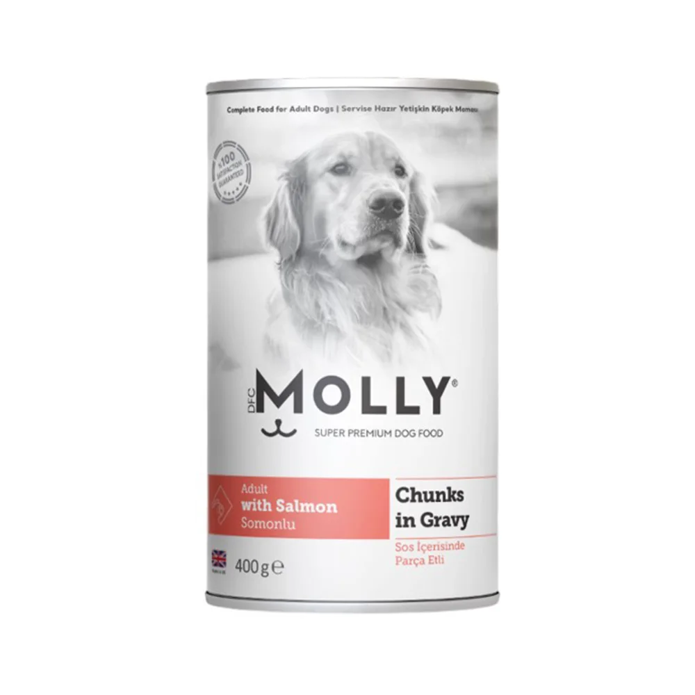 Molly Parça Etli ve Somonlu Yetişkin Köpek Konserve Maması (400 g)