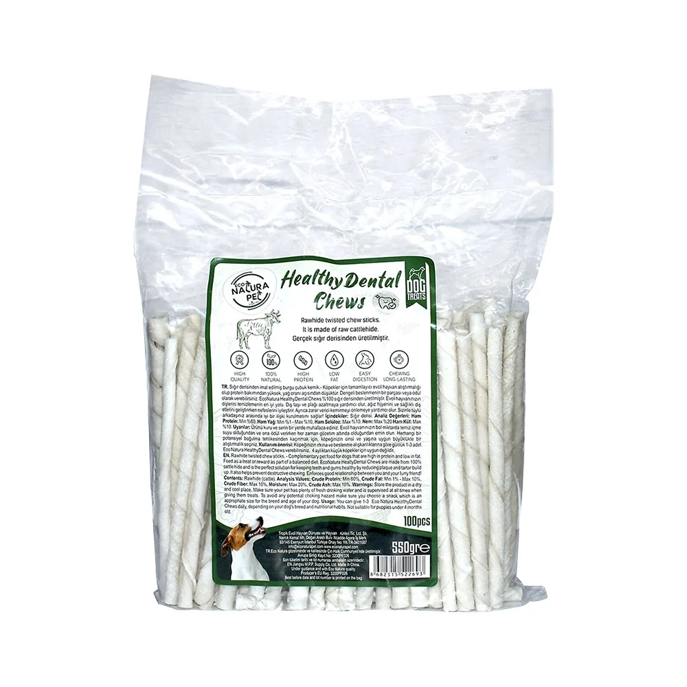 Eco Natura Pet Healty Dental Chews Sütlü Beyaz Burgu Kemik Köpek Ödülü 13 cm (100'lü)