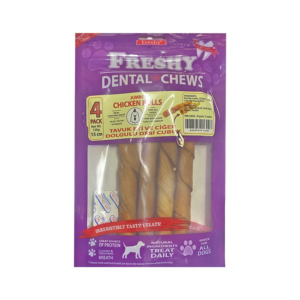 Freshy Tavuk Eti ve Ciğer Dolgulu Deri Çubuk Köpek Ödülü 15 cm (4'lü - 120 g)